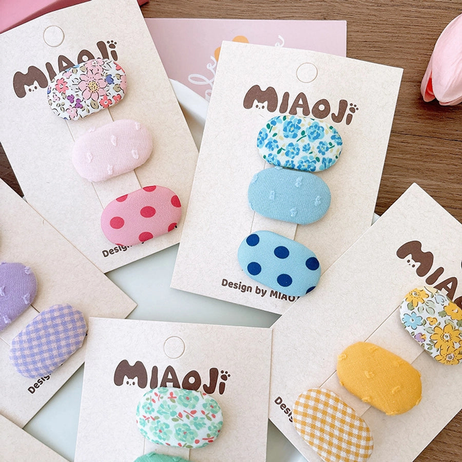 Korean Style Fabric Small Oval Children BB Clip Cute Floral Girls Fringe Hairpin Fresh Baby Hair Accessories Headdress