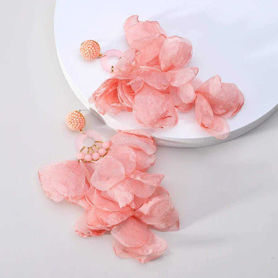 1 pair elegant vacation petal beaded handmade beaded cloth lace drop earrings