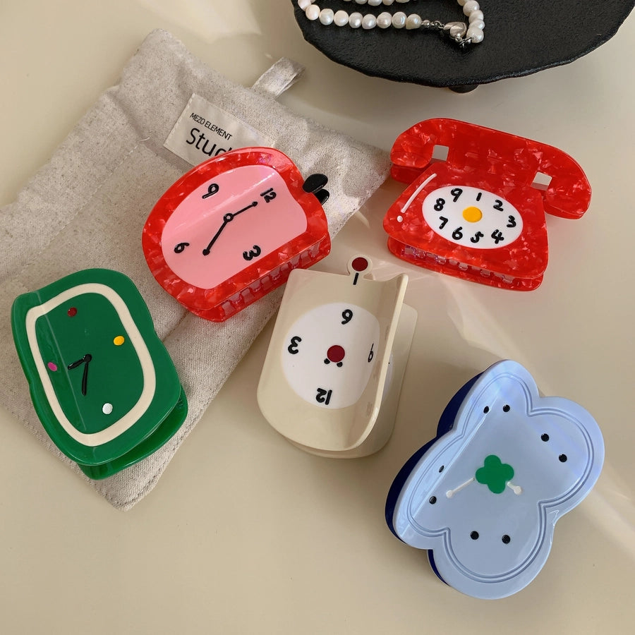 New Personalized Creative Acetate Alarm Clock Phone Shark Clip Back Head Updo Hair Claw Simple All-Match Hair Accessories