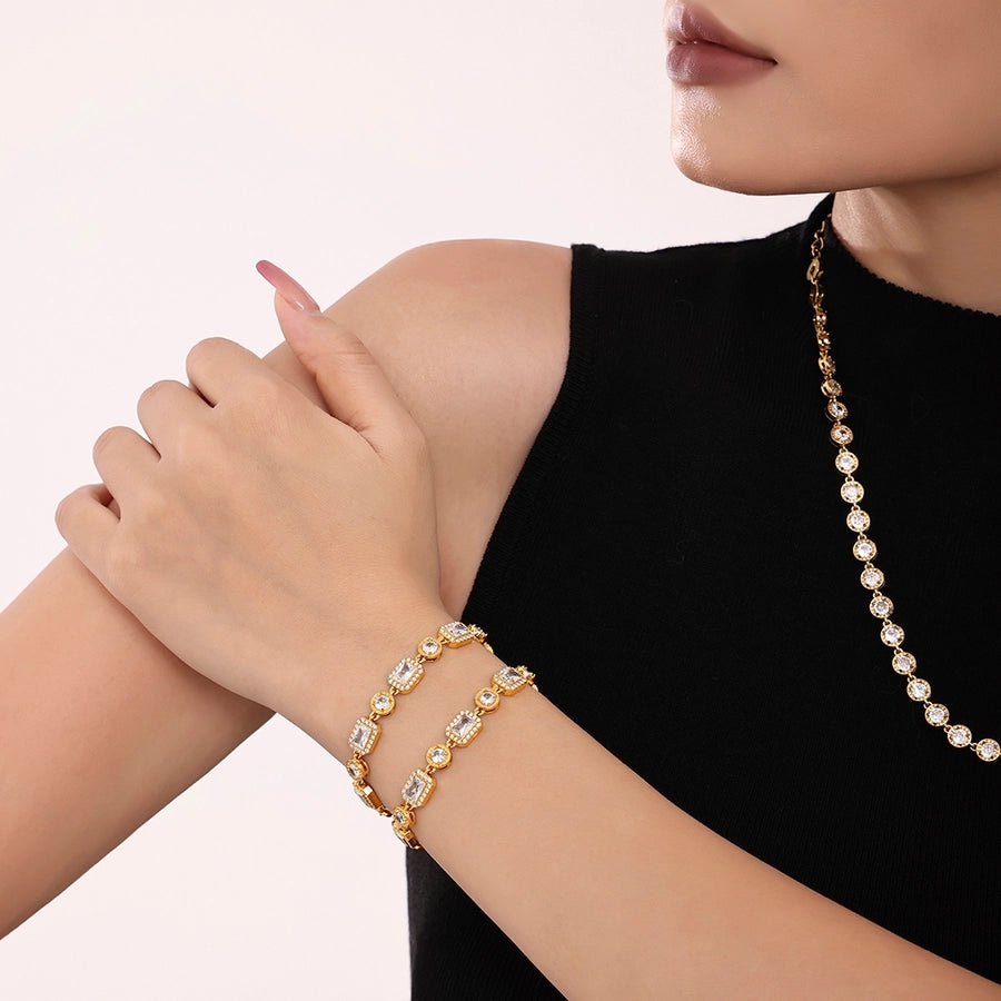 Elegant Luxurious Geometric 304 Stainless Steel 18K Gold Plated Zircon  Bracelets In Bulk