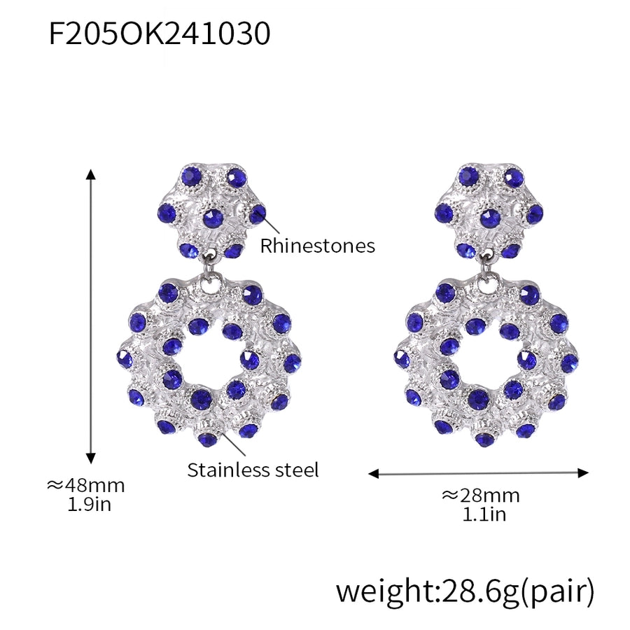 Jewelry Elegant Circle 304 Stainless Steel Rhinestones Glass Stone 18K Gold Plated Plating Inlay Earrings Necklace