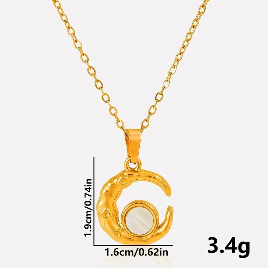 Jewelry Vintage Style Classic Style Moon 304 Stainless Steel Shell Abalone Shell 18K Gold Plated Irregular Plating Pendant Necklace