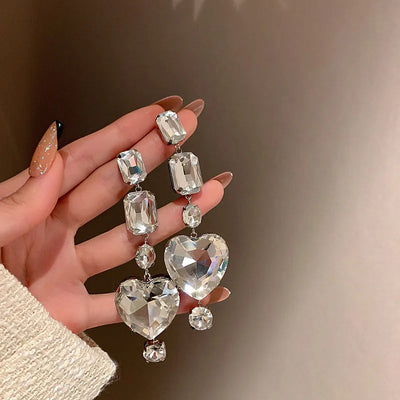 1 pair retro geometric heart shape bow knot alloy rhinestones drop earrings