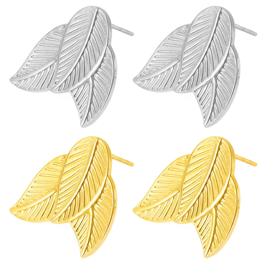 1 Pair Simple Style Commute Leaves Plating 304 Stainless Steel Ear Studs