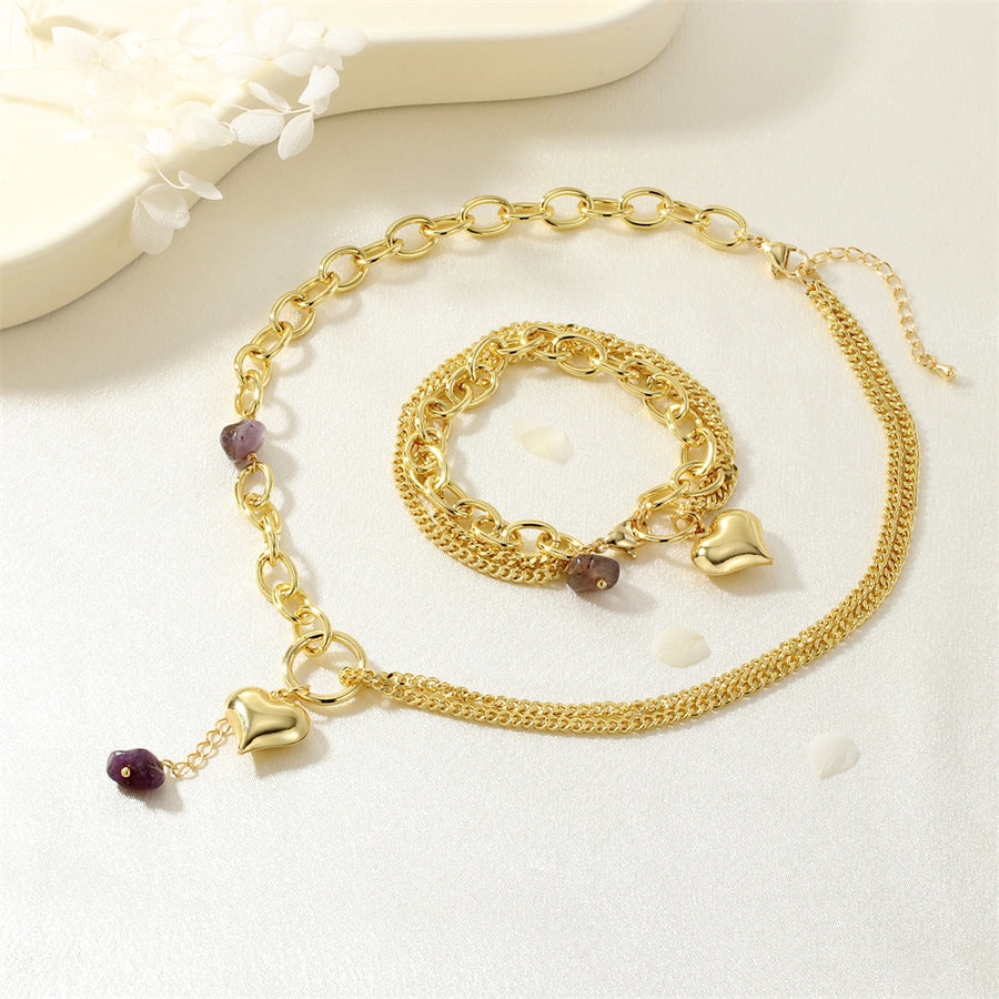 Jewelry Elegant Classic Style Streetwear Heart Shape Copper Bracelets Necklace