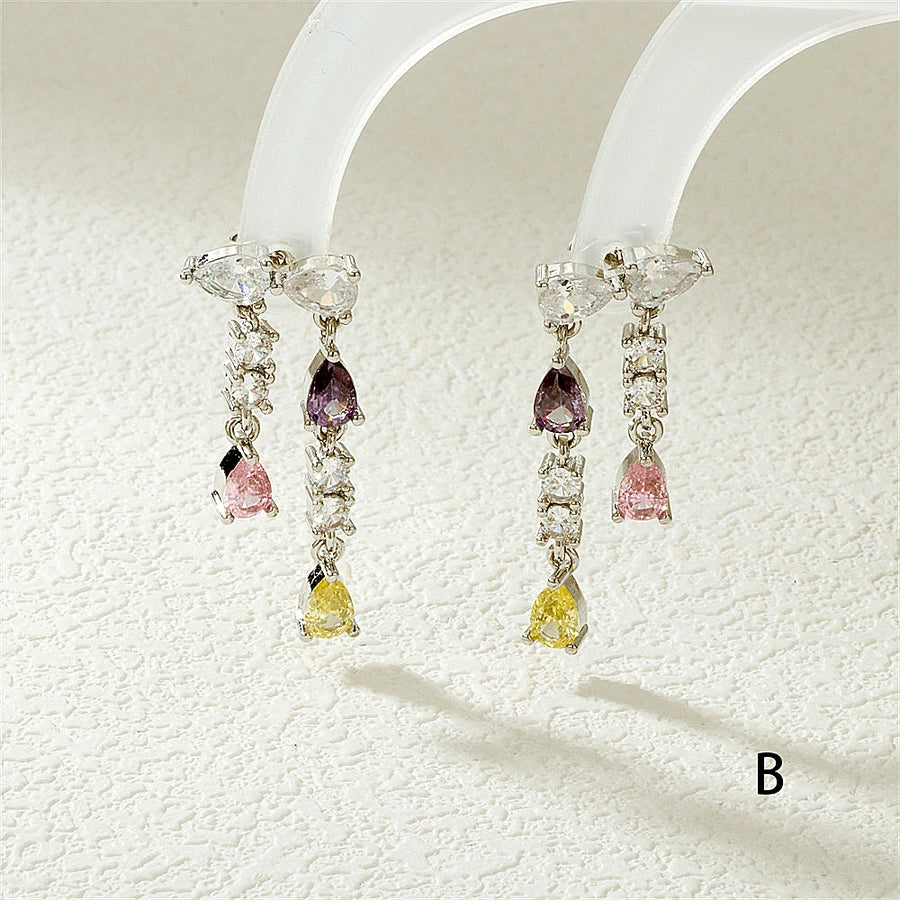 1 Pair IG Style Streetwear Commute Water Droplets Inlay Copper Zircon 18K Gold Plated Drop Earrings