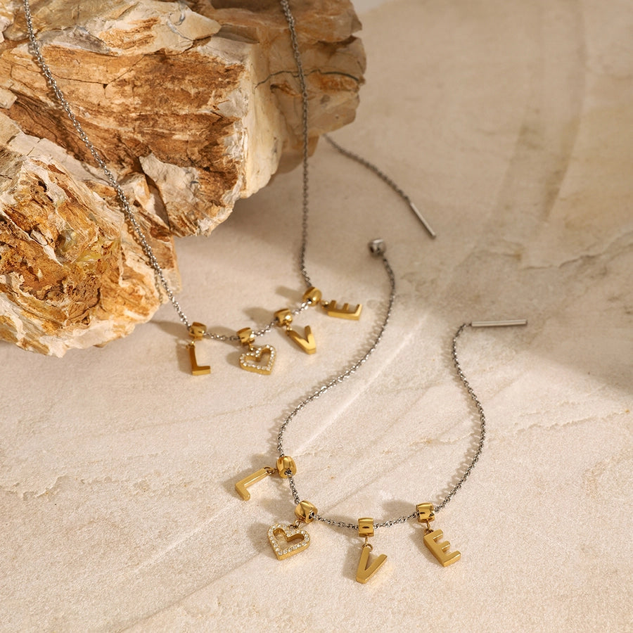 Princess Wedding Artistic Letter 304 Stainless Steel Artificial Rhinestones Bracelets In Bulk