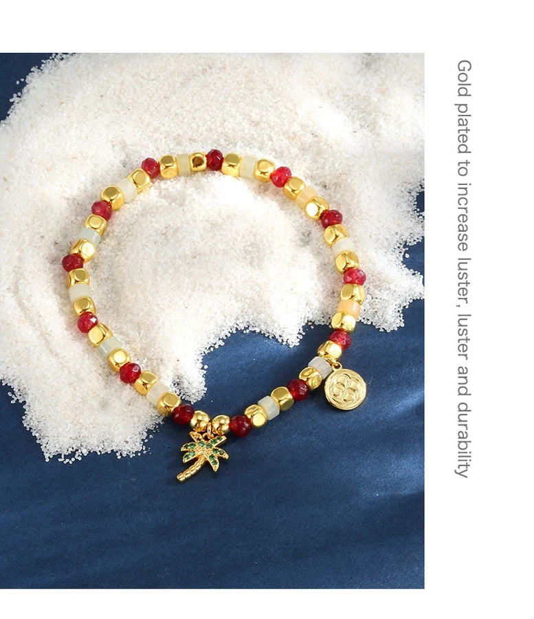 Jewelry IG Style Coconut Tree Copper Artificial Gemstones Beaded Inlay Bracelets