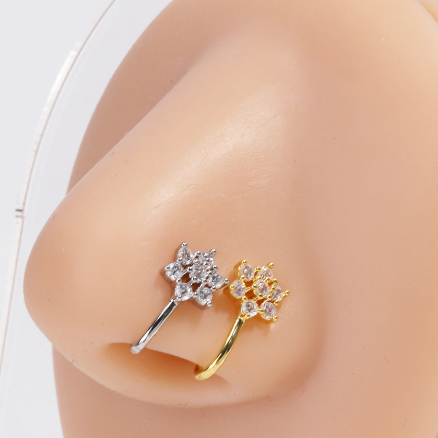 1 Piece Nose Rings & Studs Simple Style Commute Star Moon Copper Hollow Out Artificial Rhinestones Zircon 18K Gold Plated