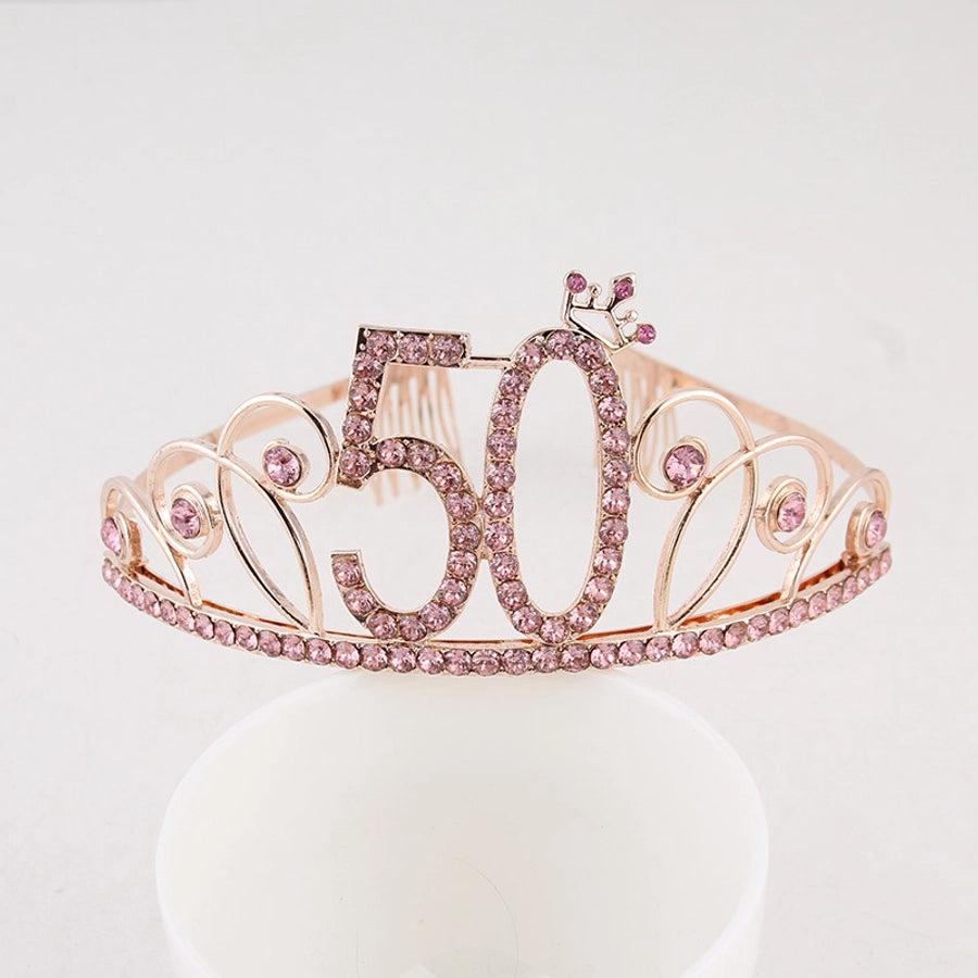 New Birthday Crown  60 Digital Birthday Headband Bridal Banquet Rhinestone Hair Accessories Alloy Headband Women