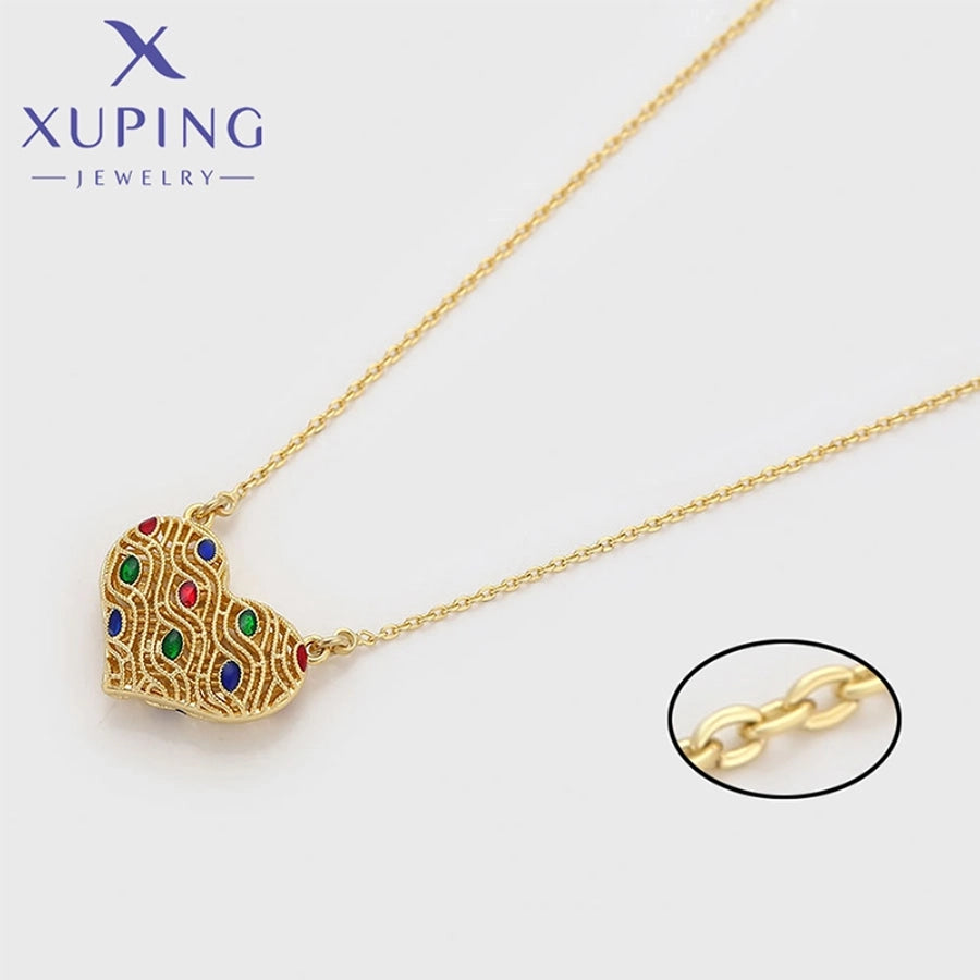 Copper 18K Gold Plated Inlay Heart Shape Artificial Gemstones Necklace