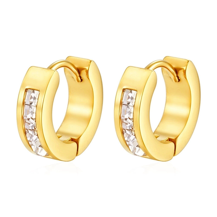 1 Pair Simple Style Solid Color Plating Inlay 304 Stainless Steel Zircon 18K Gold Plated Earrings