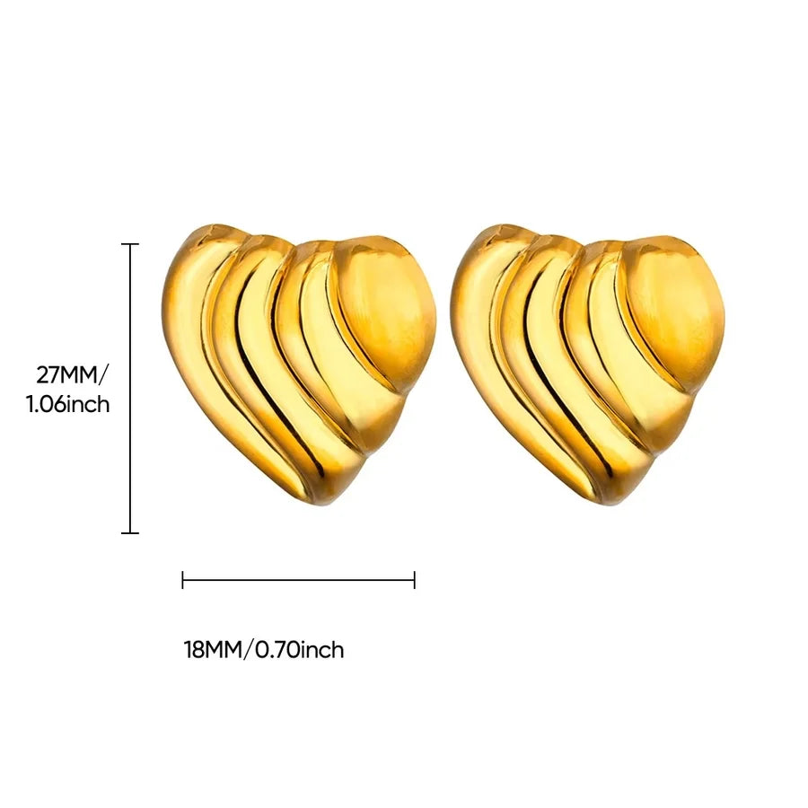 1 Pair Vintage Style Heart Shape 304 Stainless Steel 18K Gold Plated Ear Studs