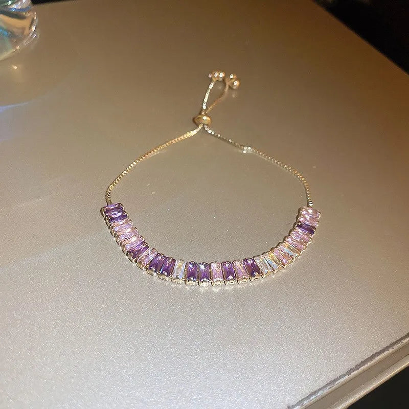 sweet colorful rectangle copper inlay zircon bracelets