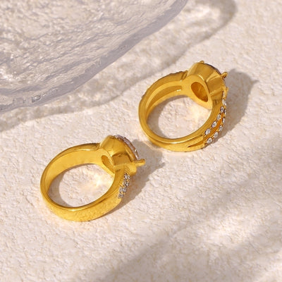 Jewelry Vintage Style Geometric Oval Titanium Steel Zircon 18K Gold Plated Inlay Rings