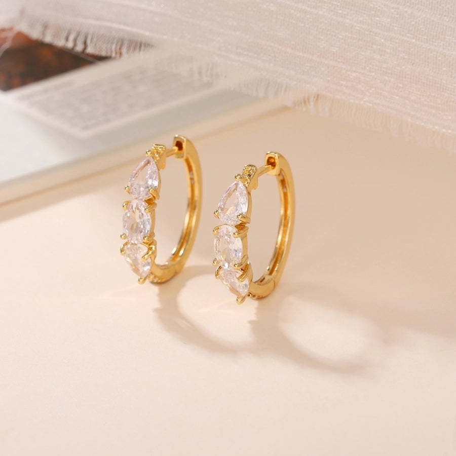 1 Pair Classic Style Round Inlay Copper Zircon 18K Gold Plated Hoop Earrings