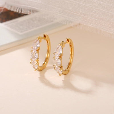 1 Pair Classic Style Round Inlay Copper Zircon 18K Gold Plated Hoop Earrings