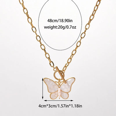 Jewelry Elegant Sweet Round Butterfly 304 Stainless Steel Fritillary 14K Gold Plated Plating Hollow Out Inlay Pendant Necklace