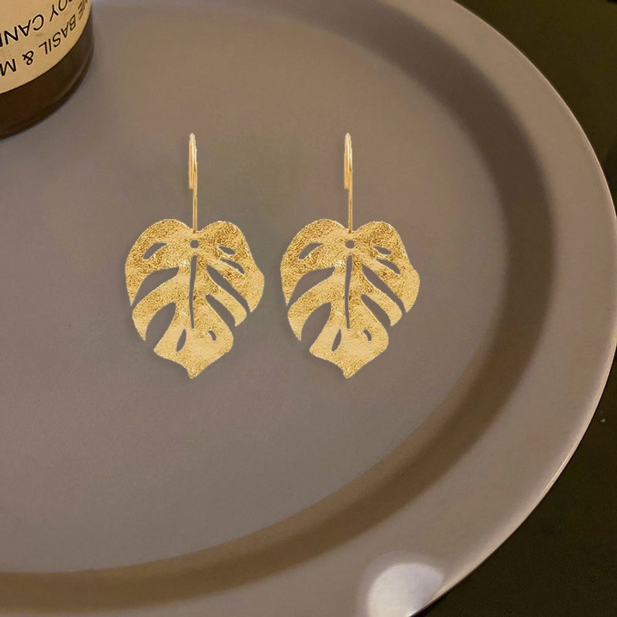 1 Pair Elegant Leaves Plating 304 Stainless Steel 18K Gold Plated Drop Earrings