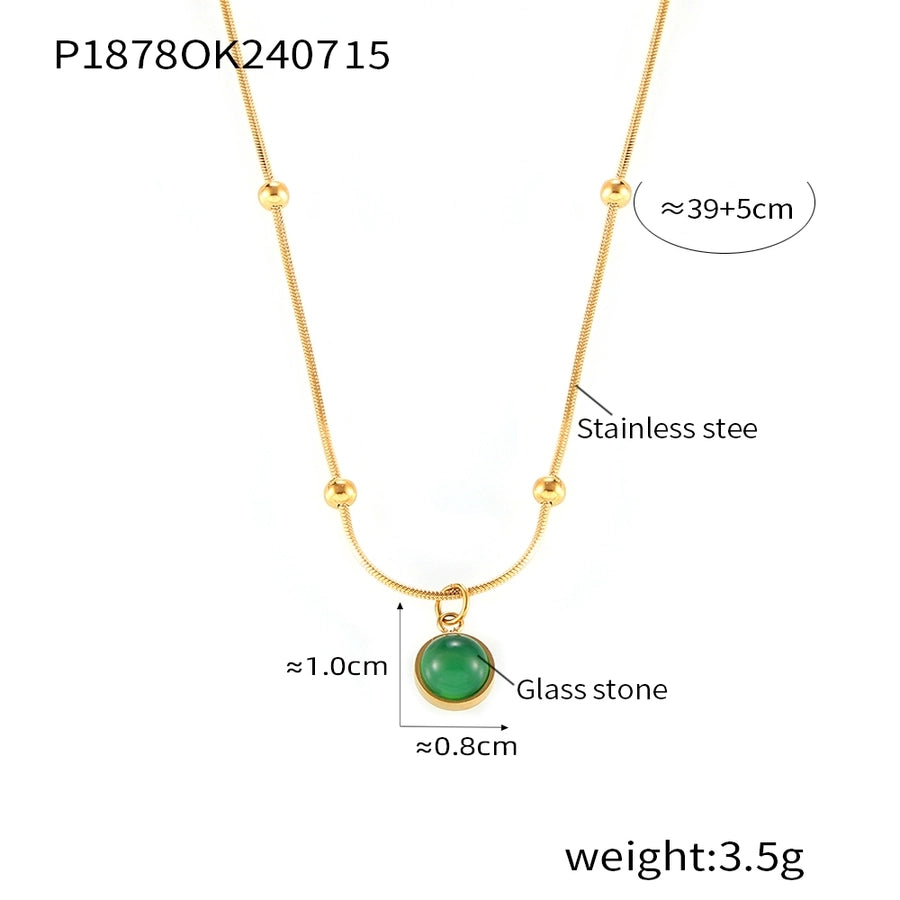 Jewelry Modern Style Commute Round 316 Stainless Steel  Titanium Steel Glass Stone Inlay Pendant Necklace Necklace