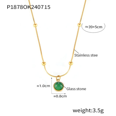 Jewelry Modern Style Commute Round 316 Stainless Steel  Titanium Steel Glass Stone Inlay Pendant Necklace Necklace