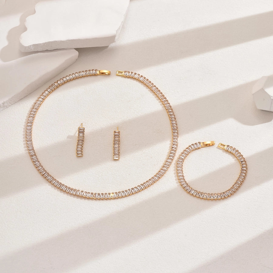 Copper 18K Gold Plated Inlay Geometric Zircon Copper Jewelry Sets