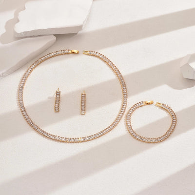 Copper 18K Gold Plated Inlay Geometric Zircon Copper Jewelry Sets