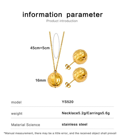 Autumn and Winter  New Arrival Texture Ball Earrings Pendant Necklace Suit Stainless Steel Personality Fashion Short Necklace Stud Earrings
