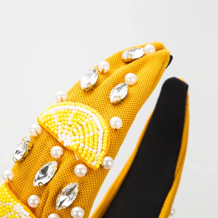 Women's Casual Cute Sweet Letter Cloth Inlay Rhinestones Pearl Hair Band