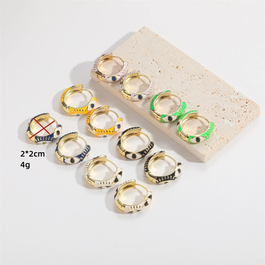 1 Pair Elegant Simple Style Commute Devil's Eye Enamel Copper 14K Gold Plated Earrings