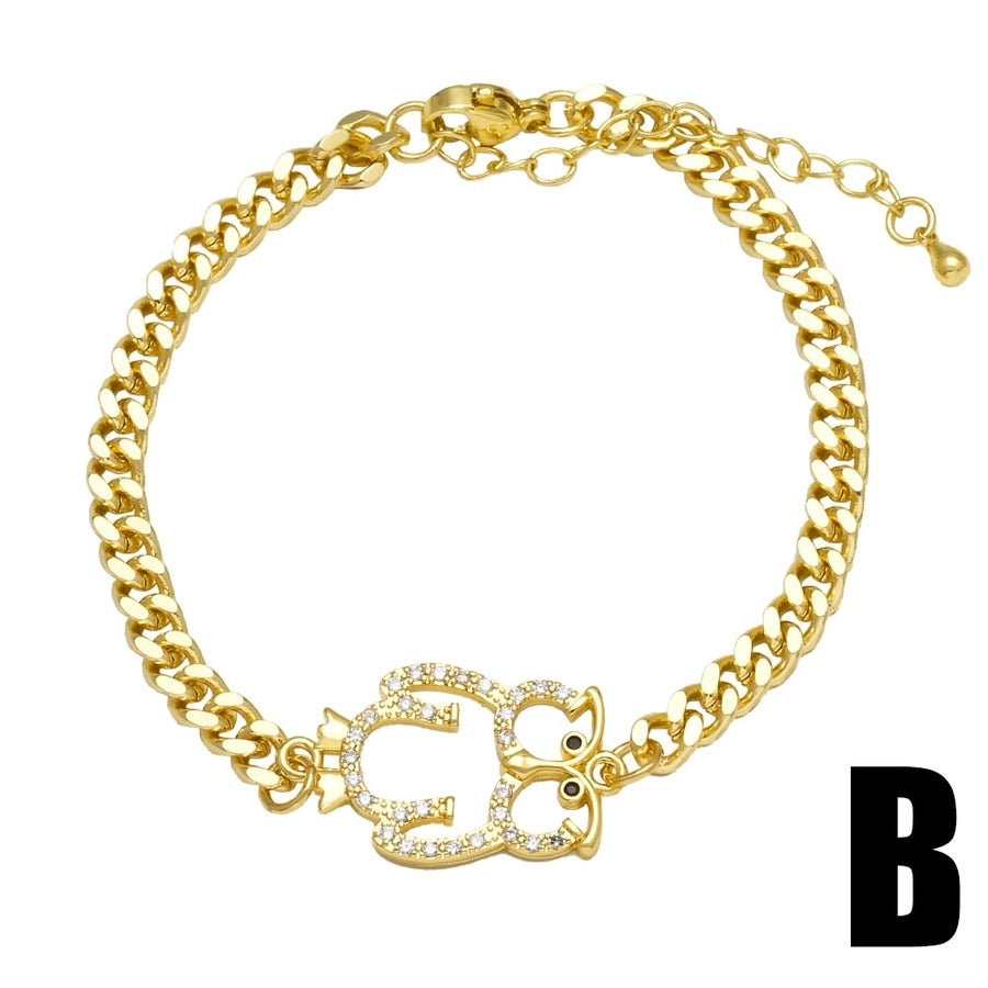 Copper 18K Gold Plated Inlay Owl Butterfly Elephant Zircon Bracelets