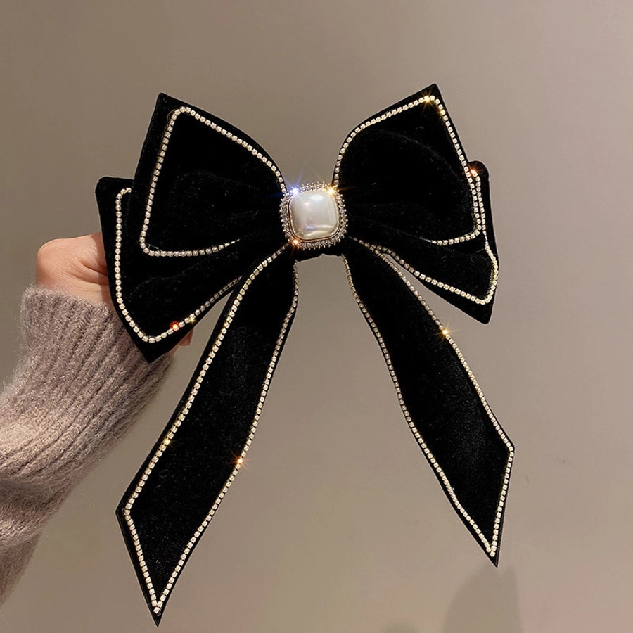 elegant tassel heart shape bow knot flannel inlay artificial pearls rhinestones hair clip 1 piece