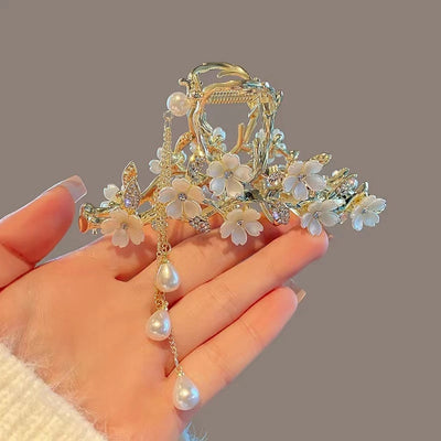 women's lady flower alloy inlay rhinestones hair claws