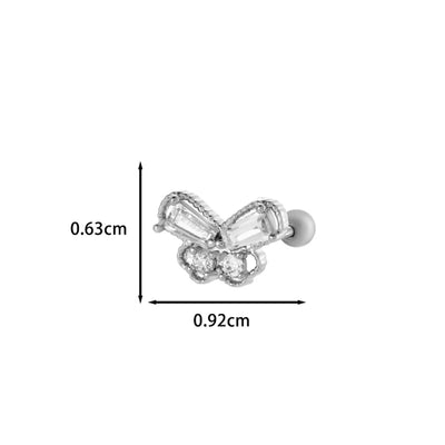 1 Piece IG Style Simple Style Korean Style Heart Shape Butterfly Bow Knot Inlay 316 Stainless Steel  Copper Zircon Ear Studs