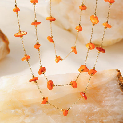 Style New Orange Natural Stone Necklace Bracelet Stainless Steel Clavicle Chain Fashion Personalized Jewelry Suit