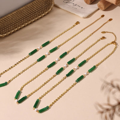 Jewelry Elegant Vacation chain 304 Stainless Steel Aventurine 18K Gold Plated Beaded Necklace