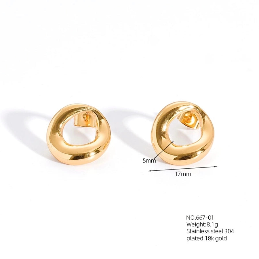 1 Pair Casual French Style Pentagram Round Heart Shape 304 Stainless Steel 18K Gold Plated Ear Studs