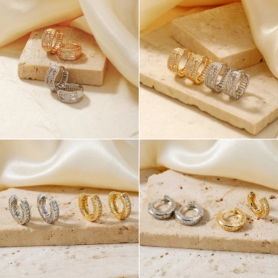 1 Pair Cute Shiny Korean Style Geometric Inlay Copper Zircon K Gold Plated Earrings