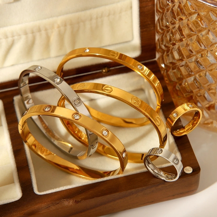 Jewelry IG Style Casual French Style Geometric 304 Stainless Steel Titanium Steel Zircon 18K Gold Plated Rings Bracelets