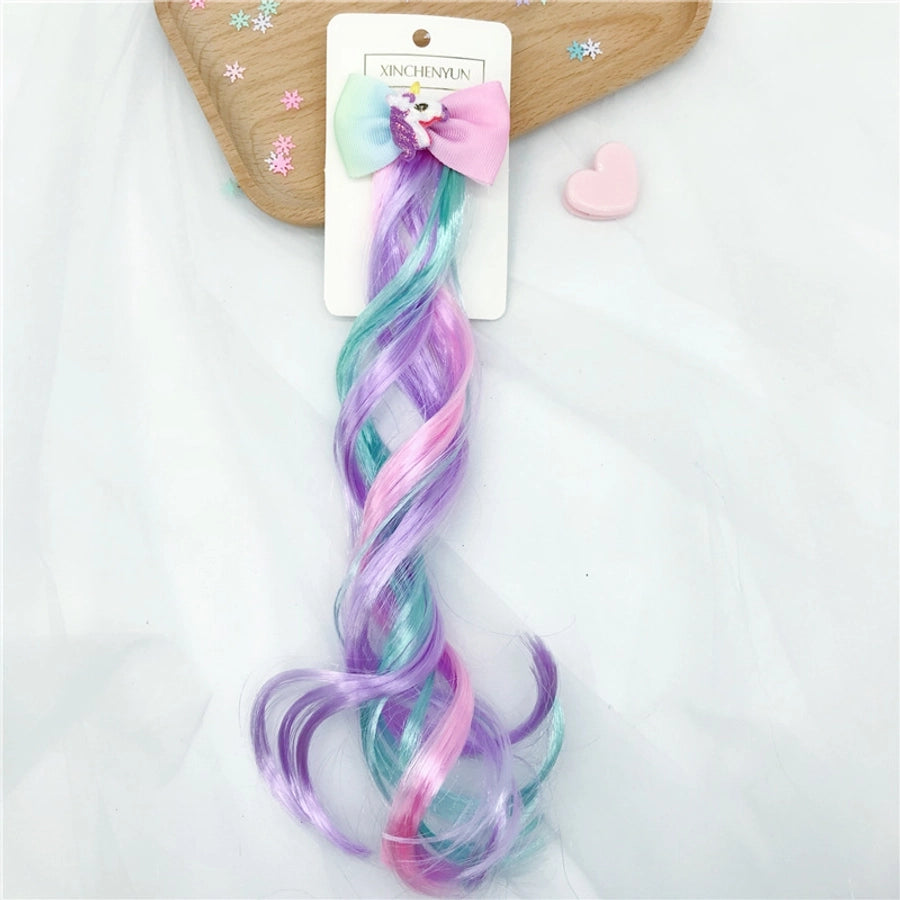 Rainbow Wig Glitter Gradient Hairpin Haircord Hairband Children's Wig Bow Wig Hairpin