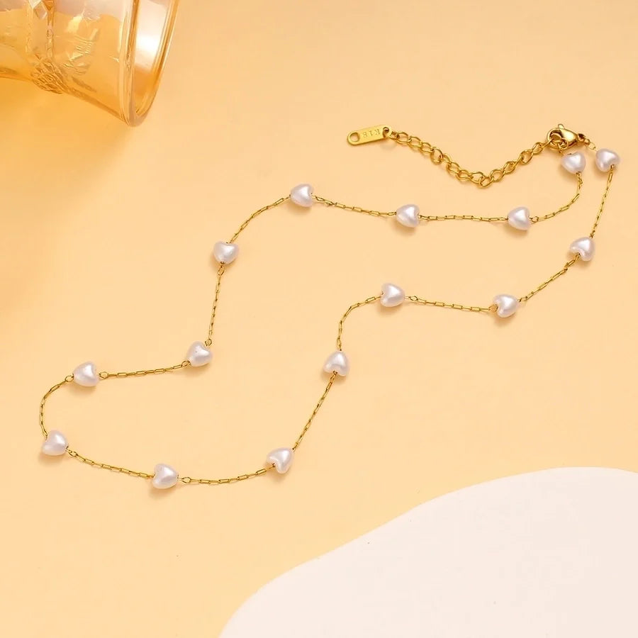 Jewelry Vacation Simple Style Heart Shape 304 Stainless Steel 18K Gold Plated Bracelets Necklace