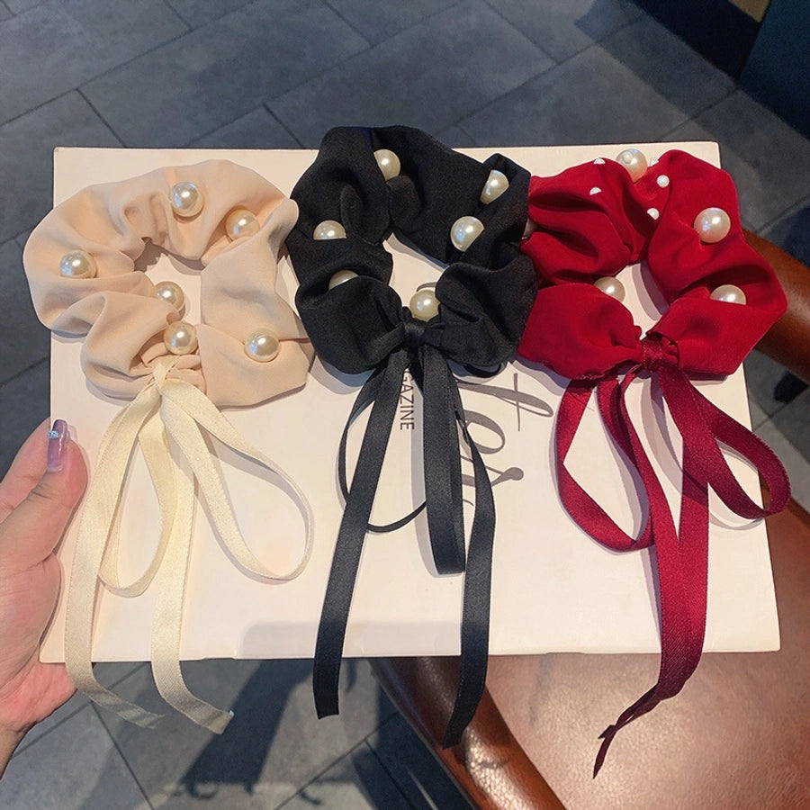 new ins korean style internet influencer pearl ribbon headband bowknot hair ring korean style super fairy adult ribbon hair rope for women