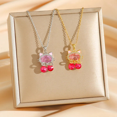 Jewelry Cute Simple Style Cartoon Cat Titanium Steel Zircon Pendant Necklace