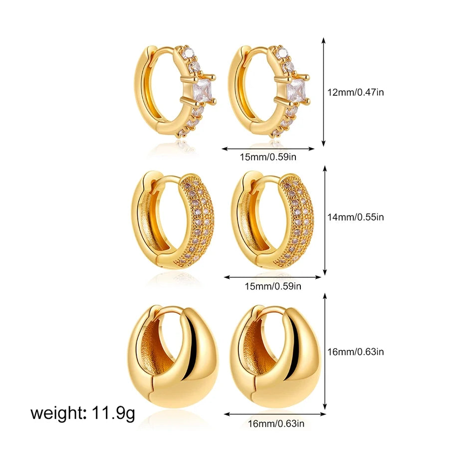 1 Set Elegant Luxurious Square Oval Copper Hoop Earrings