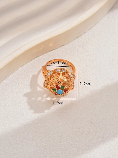 Copper Inlay Geometric Zircon Open Rings