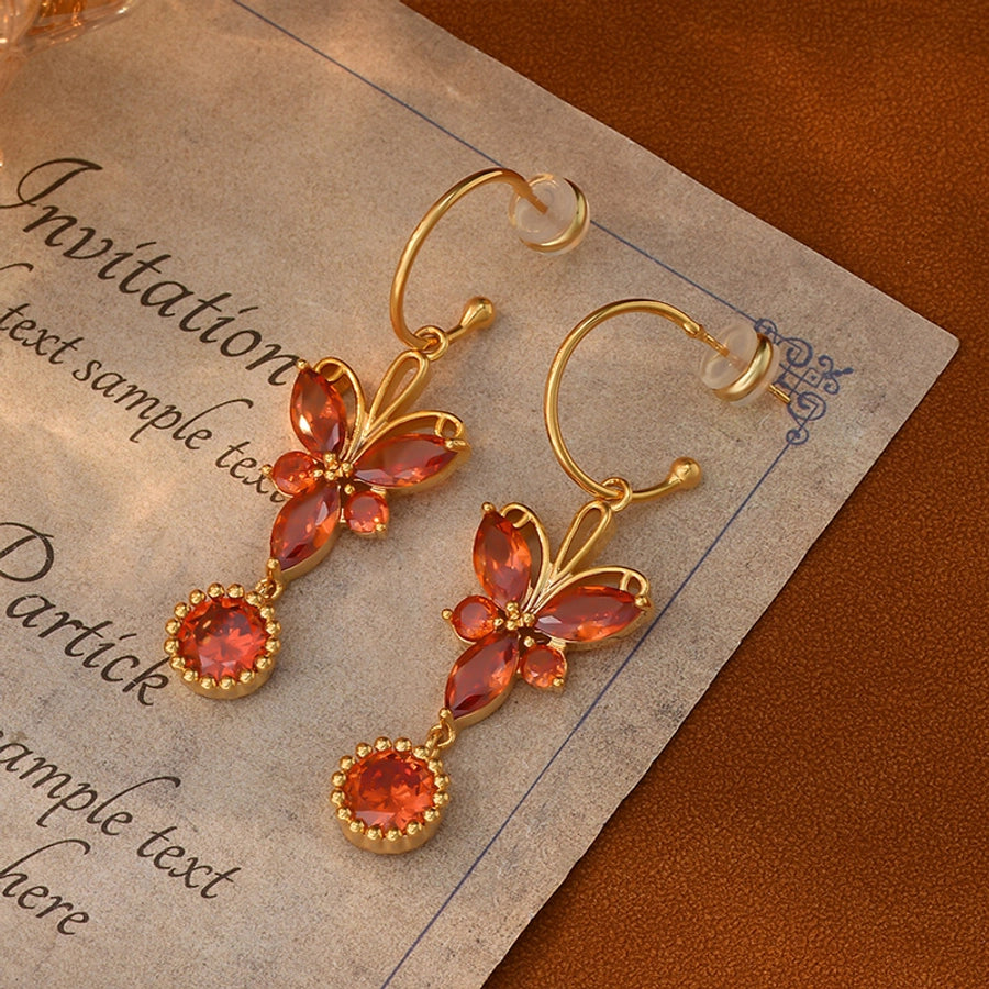 1 Pair Elegant Simple Style Heart Shape Eye Bee Inlay Copper Freshwater Pearl Zircon 18K Gold Plated Drop Earrings