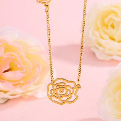 Jewelry Sweet Classic Style Flower 304 Stainless Steel 18K Gold Plated Plating Pendant Necklace