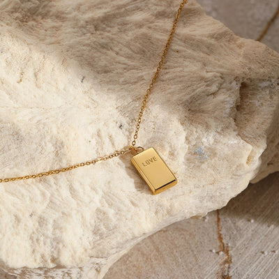 Jewelry Simple Style Letter Rectangle 304 Stainless Steel 14K Gold Plated Pendant Necklace