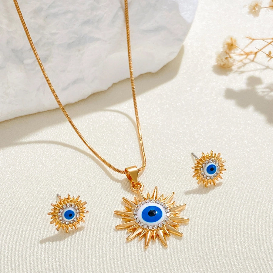 new sun jewelry suit women's  style blue eyes diamond necklace earrings Devil's Eye suit