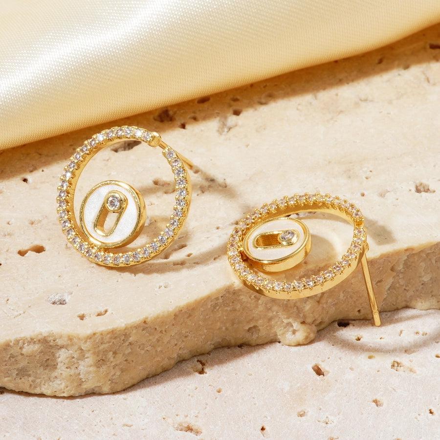 1 Pair Elegant Hip-Hop Shiny Geometric Inlay Copper Zircon K Gold Plated Ear Studs